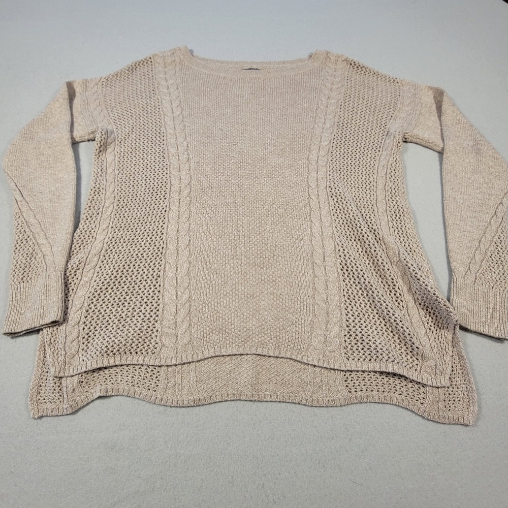 American‎ Eagle Outfitters Womens Sweater Cable Knit High Low Beige Size Small